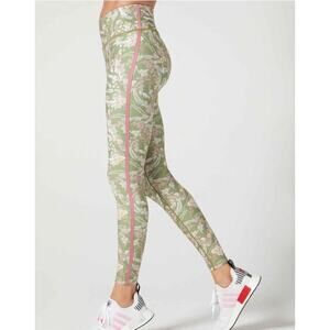 Wear It To Heart Zoe 7/8 Leggings Sage Floral Camo Pink Stripe Size L NWT